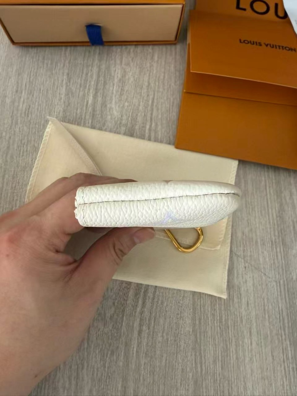 Louis Vuitton Cream Pastel Monogram Key Pouch with Gold Chain - Picture 6 of 15